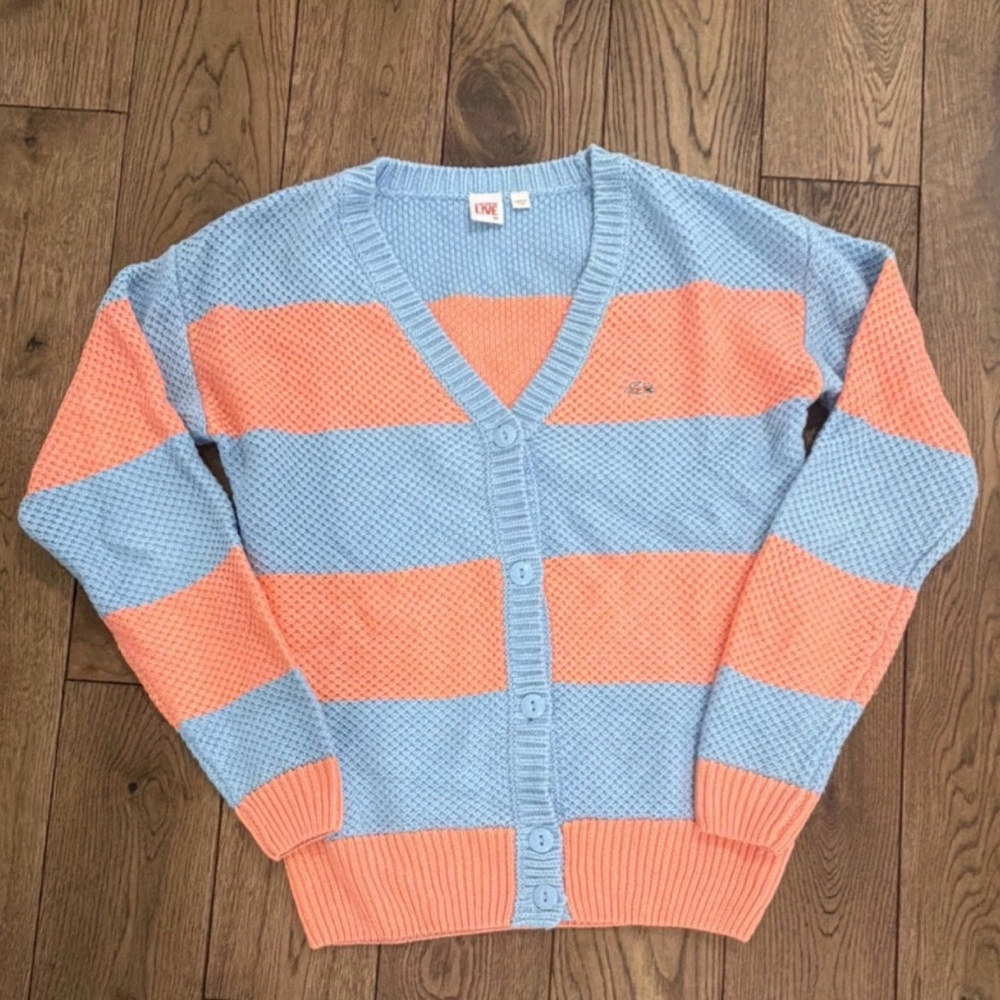 Lacoste Live Blue and Orange Stripe Button Up Cardigan